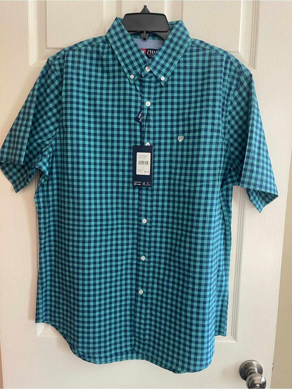 Chaps Men’s Teal & Navy Gingham Short-Sleeve Button-Down Shirt